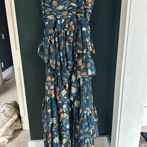 Ulla Johnson Teal and Orange Floral Maxi Dress